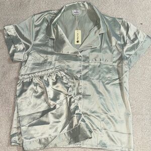 Silky Satin Pajama Set - Sage Green